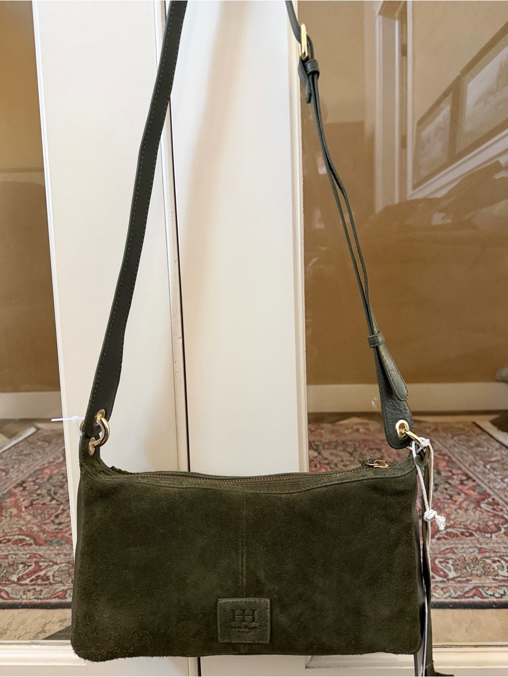 Haute Hippie Olive Green Genuine Suede Tiered Fringe Adjustable Crossbody Bag - Picture 6 of 10